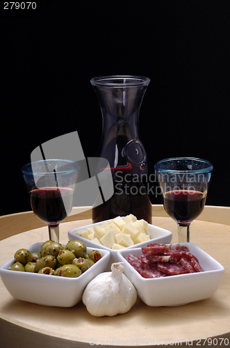 Image of Tapas and red wine