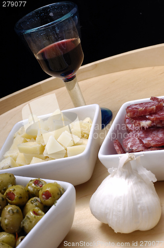 Image of Tapas and red wine