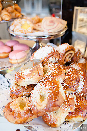 Image of Sweet buns and donuts and croissants