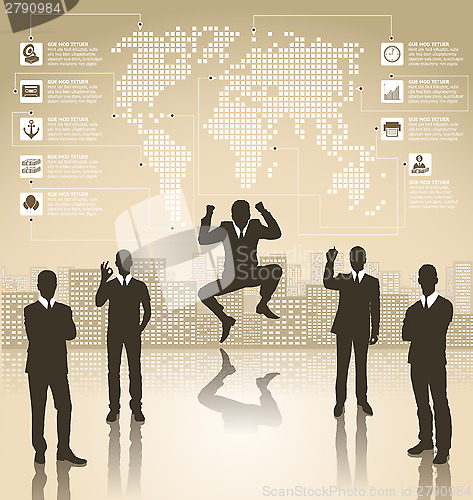 Image of Business Concept Silhouettes With Infographics Earth Map