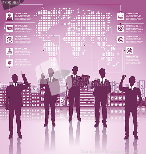 Image of Business Concept Silhouettes With Infographics Earth Map