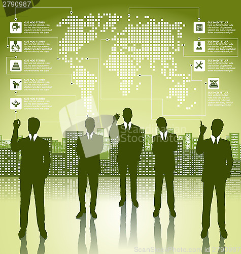 Image of Business Concept Silhouettes With Infographics Earth Map