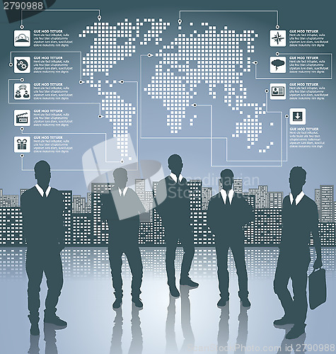 Image of Business Concept Silhouettes With Infographics Earth Map