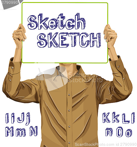 Image of Man With Write Board And Sketch Alphabet 02