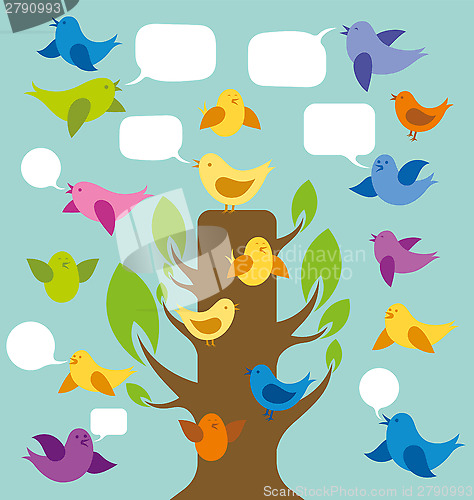 Image of Vector Card With Birds And Tree