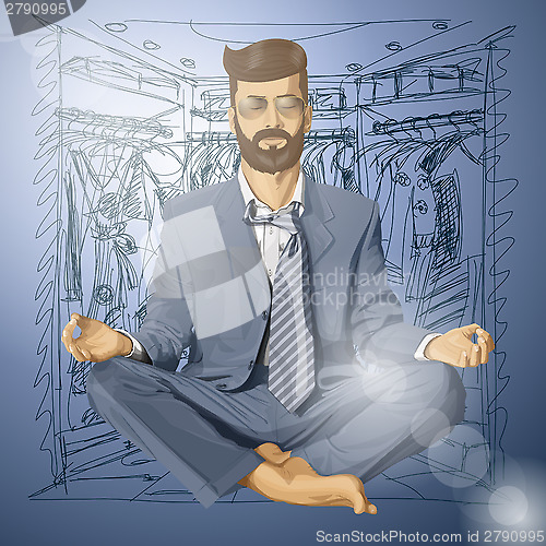 Image of Vector Hipster Businessman in Lotus Pose Meditating
