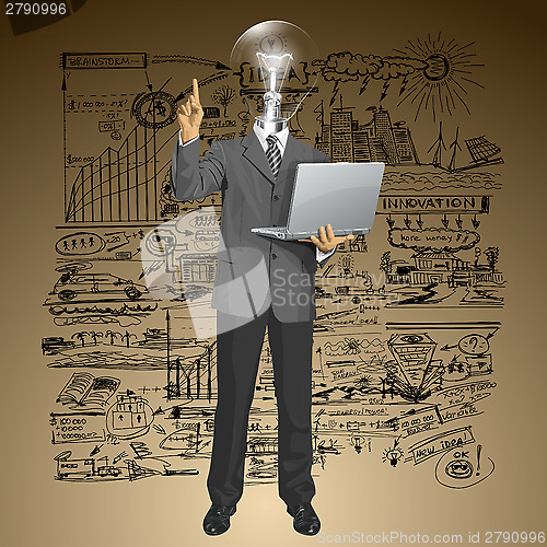 Image of Vector Lamp Head Business Man Shows Something With Finger