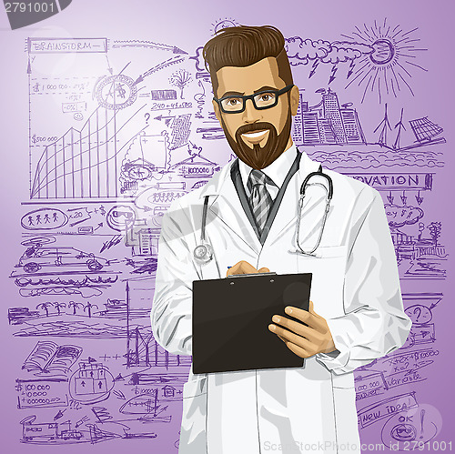 Image of Vector Hipster Doctor Man With Clipboard