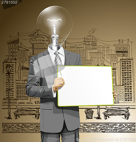 Image of Vector Lamp Head Business Man with Empty Write Board