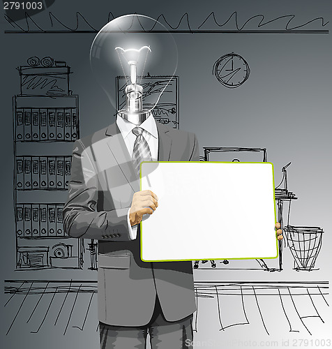 Image of Vector Lamp Head Business Man with Empty Write Board