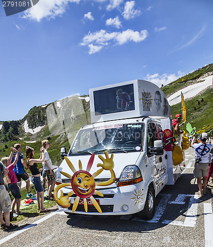 Image of Cofidis Vehicle in Pyrenees Mountains