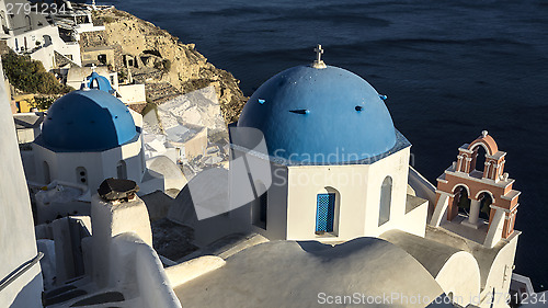 Image of Blue and white church of Oia village ,Santorini