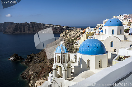 Image of Blue and white church of Oia village ,Santorini