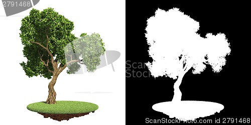 Image of Green Tree on Grass with Detail Raster Mask.