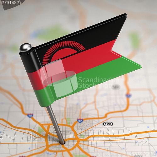 Image of Malawi Small Flag on a Map Background.