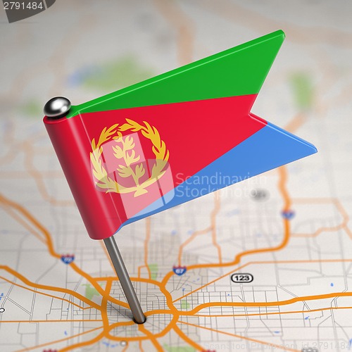 Image of Eritrea Small Flag on a Map Background.