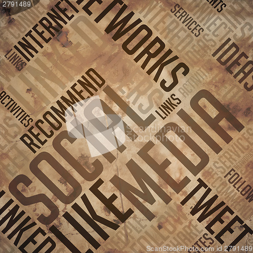 Image of Social Media  - Grunge Brown Wordcloud Concept.