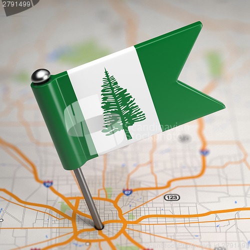 Image of Norfolk Island Small Flag on a Map Background.