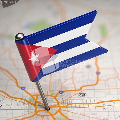 Image of Cuba Small Flag on a Map Background.