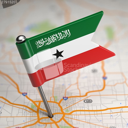 Image of Somaliland Small Flag on a Map Background.