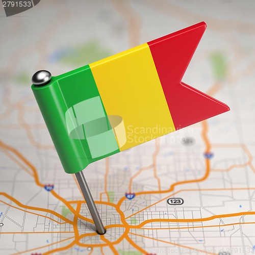 Image of Mali Small Flag on a Map Background.