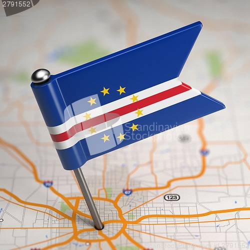 Image of Cape Verde Small Flag on a Map Background.