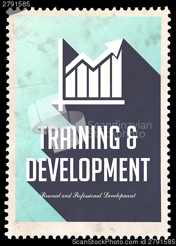 Image of Training and Development on Blue in Flat Design.