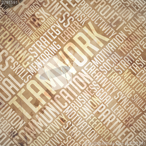 Image of Teamwork  - Grunge Beige Wordcloud Concept.