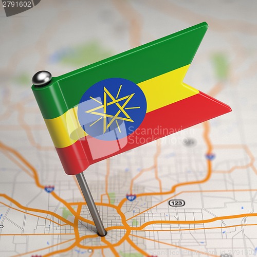 Image of Ethiopia Small Flag on a Map Background.