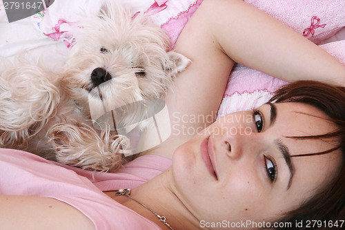 Image of Dog sleeping on bed 