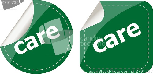 Image of care word stickers set, web icon button