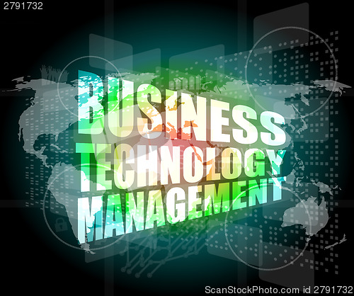 Image of business technology management words on touch screen interface