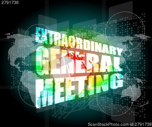 Image of extraordinary general meeting word on digital touch screen