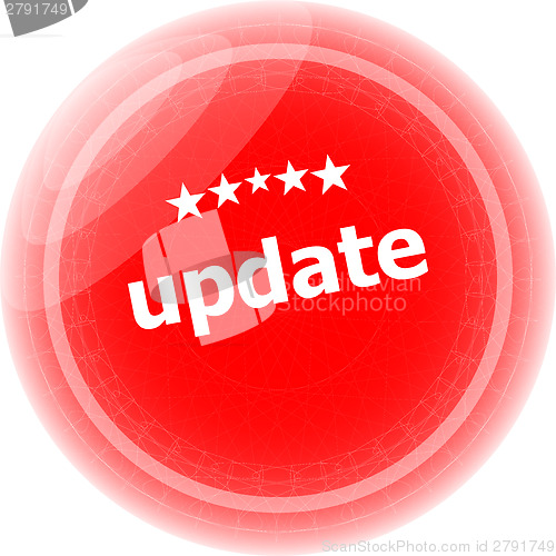 Image of update on red rubber stamp over a white background