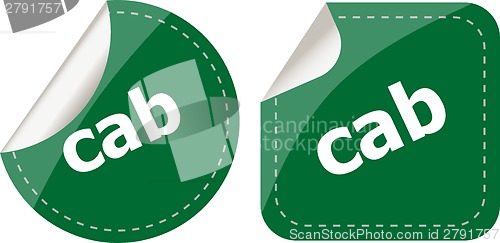 Image of cab word stickers set, web icon button