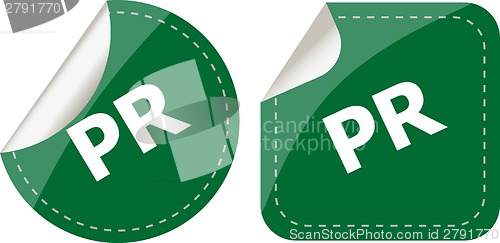 Image of pr word on stickers set, icon button