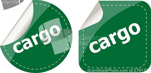 Image of cargo word stickers set, web icon button