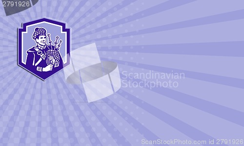 Image of Business card Scotsman Bagpiper Play Bagpipes Retro Shield 