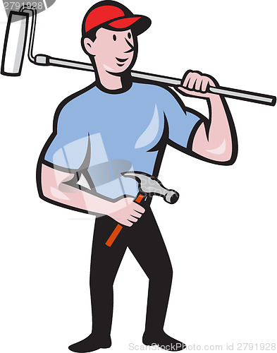 Image of House Painter Holding Paint Roller Cartoon