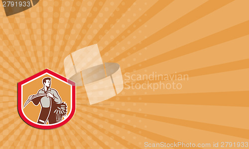 Image of Business card Organic Farmer Holding Scythe Wheat Shield