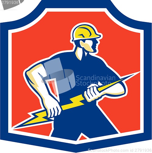 Image of Electrician Holding Lightning Bolt Retro