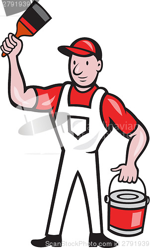 Image of House Painter Holding Paint Can Paintbrush Cartoon