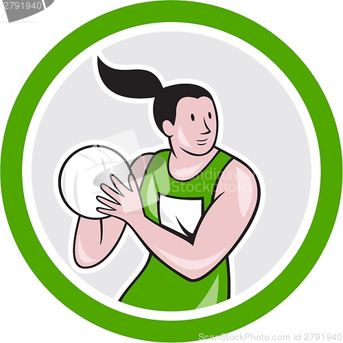Image of Netball Player Catching Ball Circle Cartoon