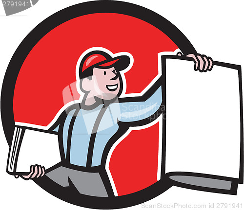 Image of Newsboy Selling Newspaper Circle Cartoon
