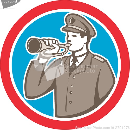 Image of Soldier Blowing Bugle Circle Retro