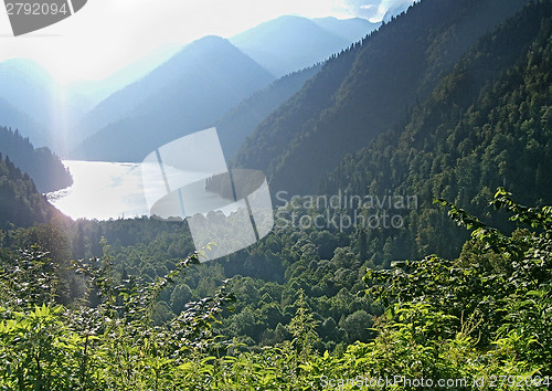 Image of Rits's mountain lake in the mountains of the Caucasus.