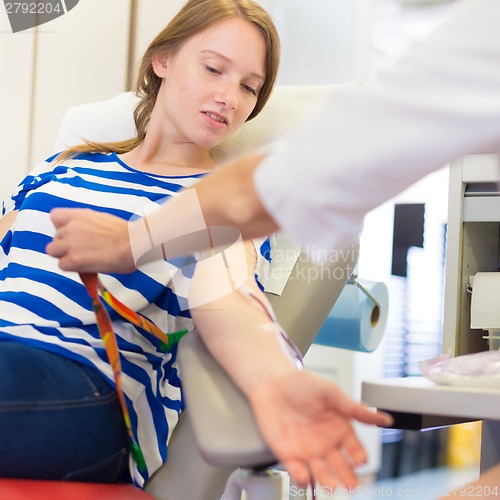 Image of Nurse and blood donor at donation.