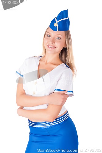 Image of Young beautiful air hostess smiling