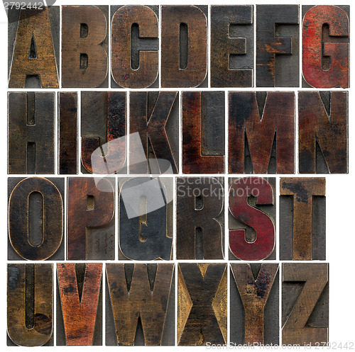 Image of alphabet in old dark wood type