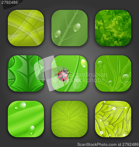 Image of Ecologic backgrounds with leaves texture for the app icons